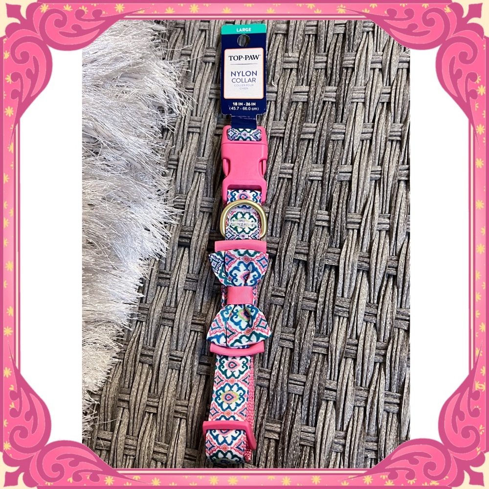Petsmart Floral Bow Tie Nylon Dog Collar Adjustable Pink White Blue Flower LARGE